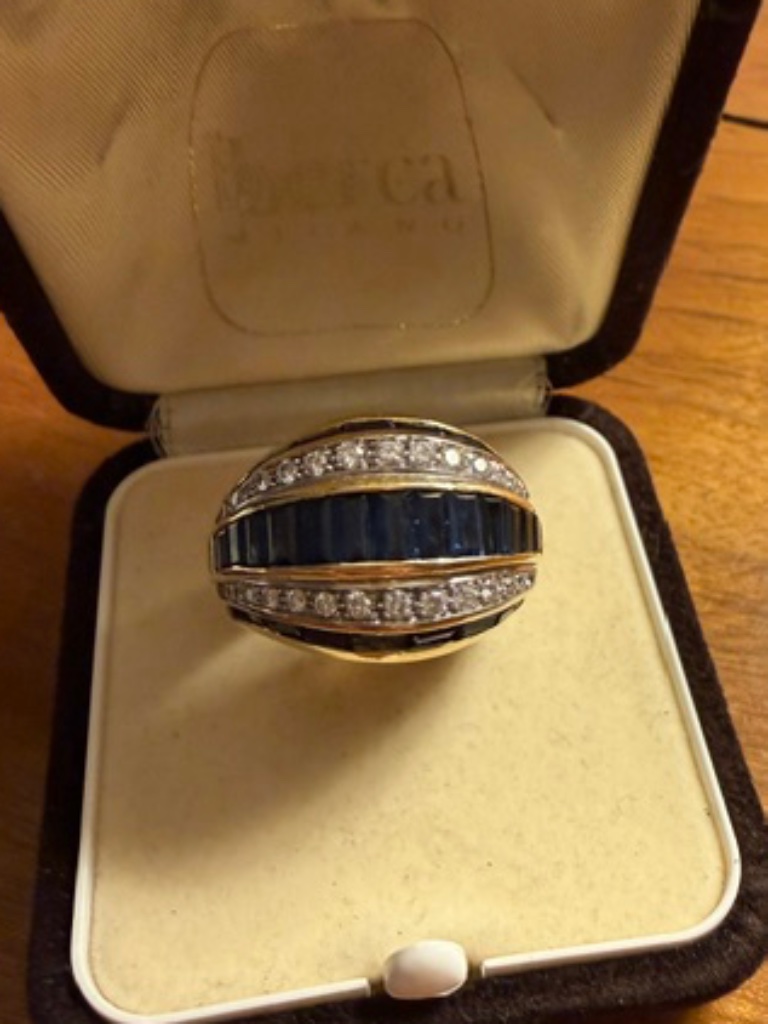 Berca Italy 18k Yellow  White Gold 533 Ct Sapphire And 053 Ct Diamond Ring